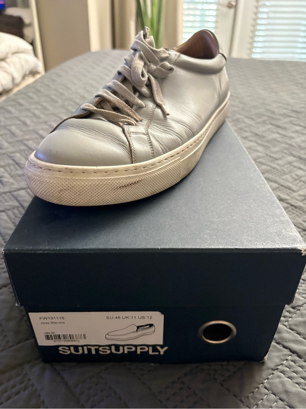 Suitsupply Light Gray Leather Low-Top Sneaker